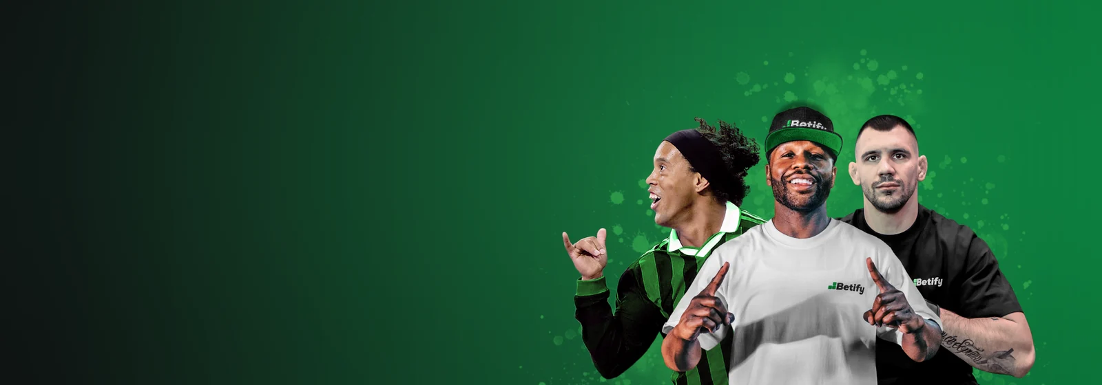 Les ambassadeurs officiels de Betify, dont Ronaldinho et Floyd Mayweather